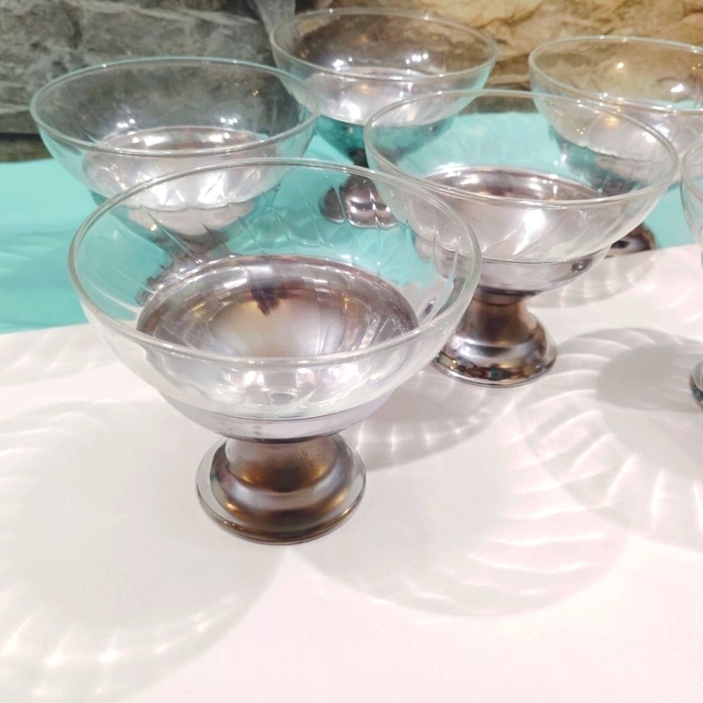6 Vintage Sherbet Cups Bowls Ice Cream Dessert Pudding MCM 50s Footed Pedestal - Picture 12 of 12